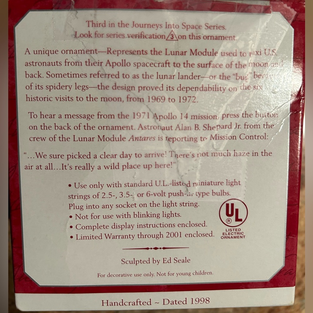 Hallmark 1998 Apollo Lunar Module #3 of Series Journeys Into Space Collection. - Picture 3 of 10